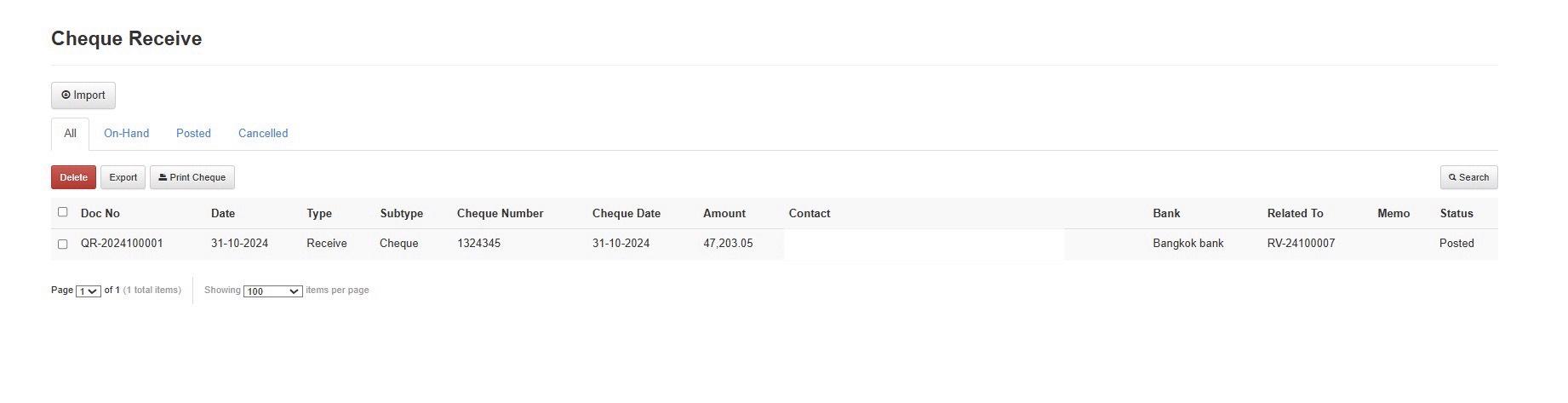 รายการเช็ค 1